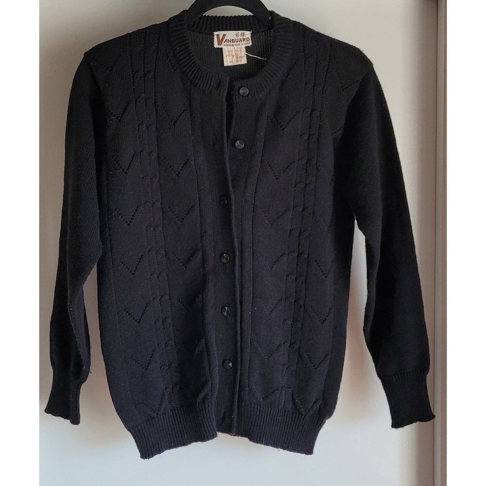 Vanguard Cardigan Women Size 36 Black Chevron Long Sleeve Crew Neck Vintage